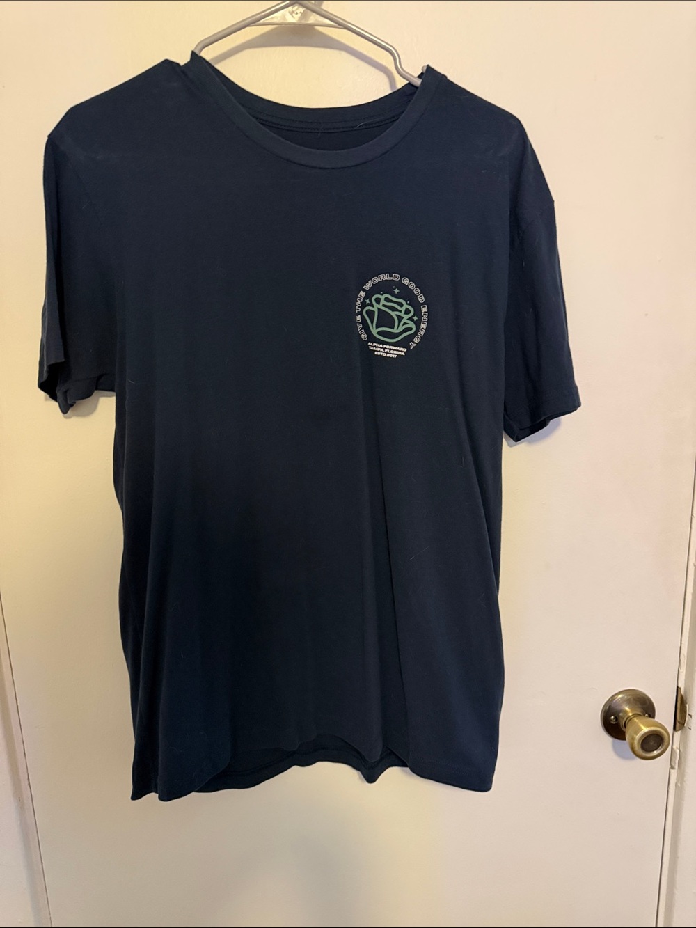 Women's Navy Short Sleeve Tee with Green Accent Graphic